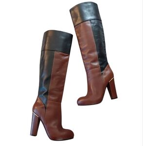 Italian Leather Boots Two Toned Women's Knee High Heeled Boot Sz 6